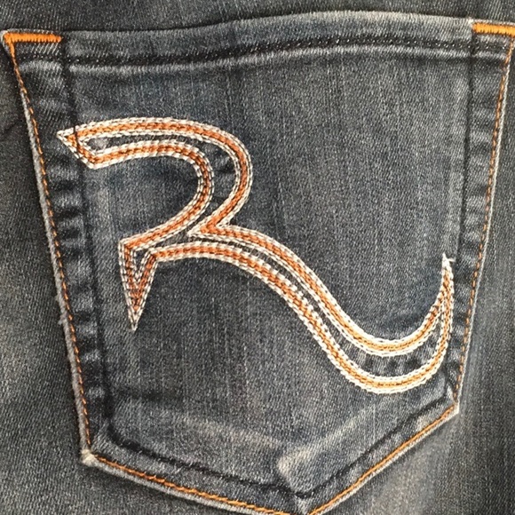 Rock & Republic Double R Embroidered Jeans Womens Size 6 28 capri stitch cuff - Picture 4 of 16